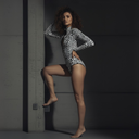 Zipper Swimsuit with Sleeves / Bodysuit / WHITE LEO