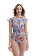 DRAGONFLIES / Swimsuit with cap sleeves / shape-wear
