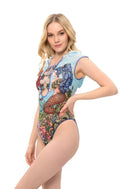 Explore sustainable tan-through swimsuits in a mermaid print. The file showcases swimsuits with a hood and lace, offering SPF35 protection. Enjoy classic luxury with this collection.