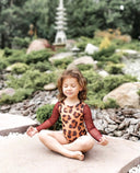 KID's girl's  One-piece swimsuit with sleeves LEOPARD