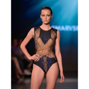 GOLD FEATHERS One-Piece Swimsuit / Bodysuit Sleeveless / Sample Sale