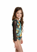 KID's girl's One-piece swimsuit with sleeves FISH