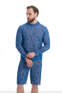 This file describes a tan-through, sustainable Men's Smart T-shirt with and without Hood in SHELLS print. It provides SPF protection and classic luxury for modest fashion. Shop now!