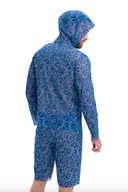 This file contains a description of an innovative, tan-through Men's Smart T-shirt with and without Hood in SHELLS print. It is sustainable and offers SPF protection and classic luxury for modest fashion. Shop now!